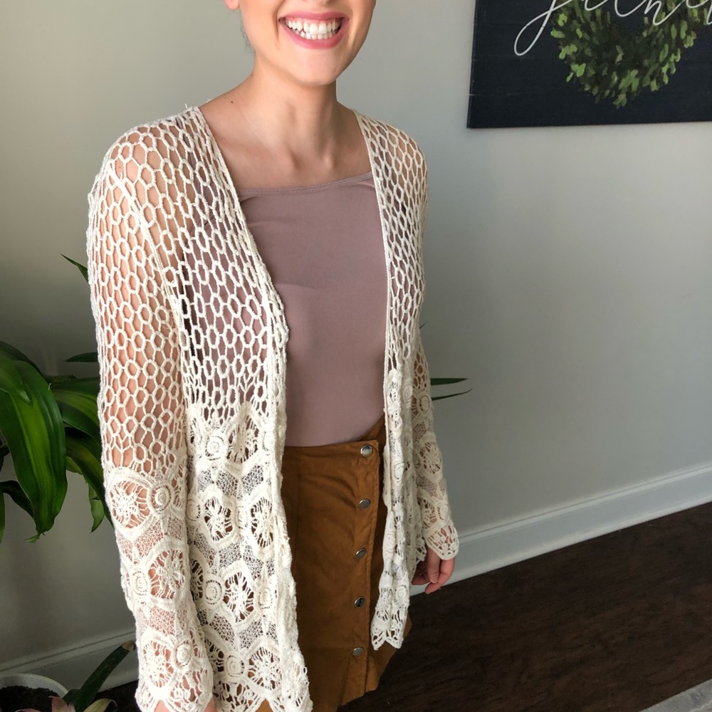 Free People Boho/Hippie Crochet/Macrame Sweater